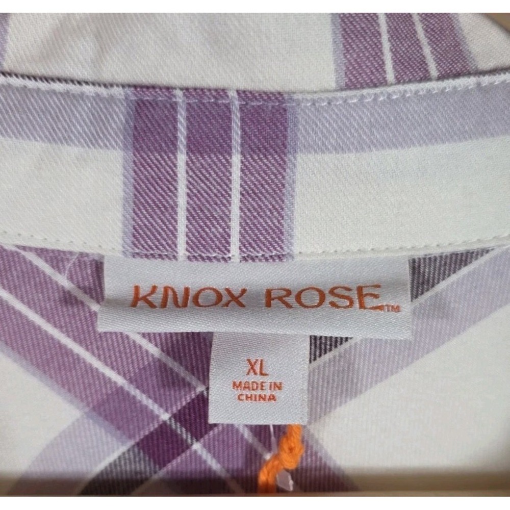 Knox Rose Plaid Button Front Shirt Long Sleeve White Purple Women's XL - Picture 6 of 11